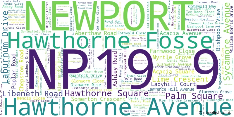 A word cloud for the NP19 9 postcode